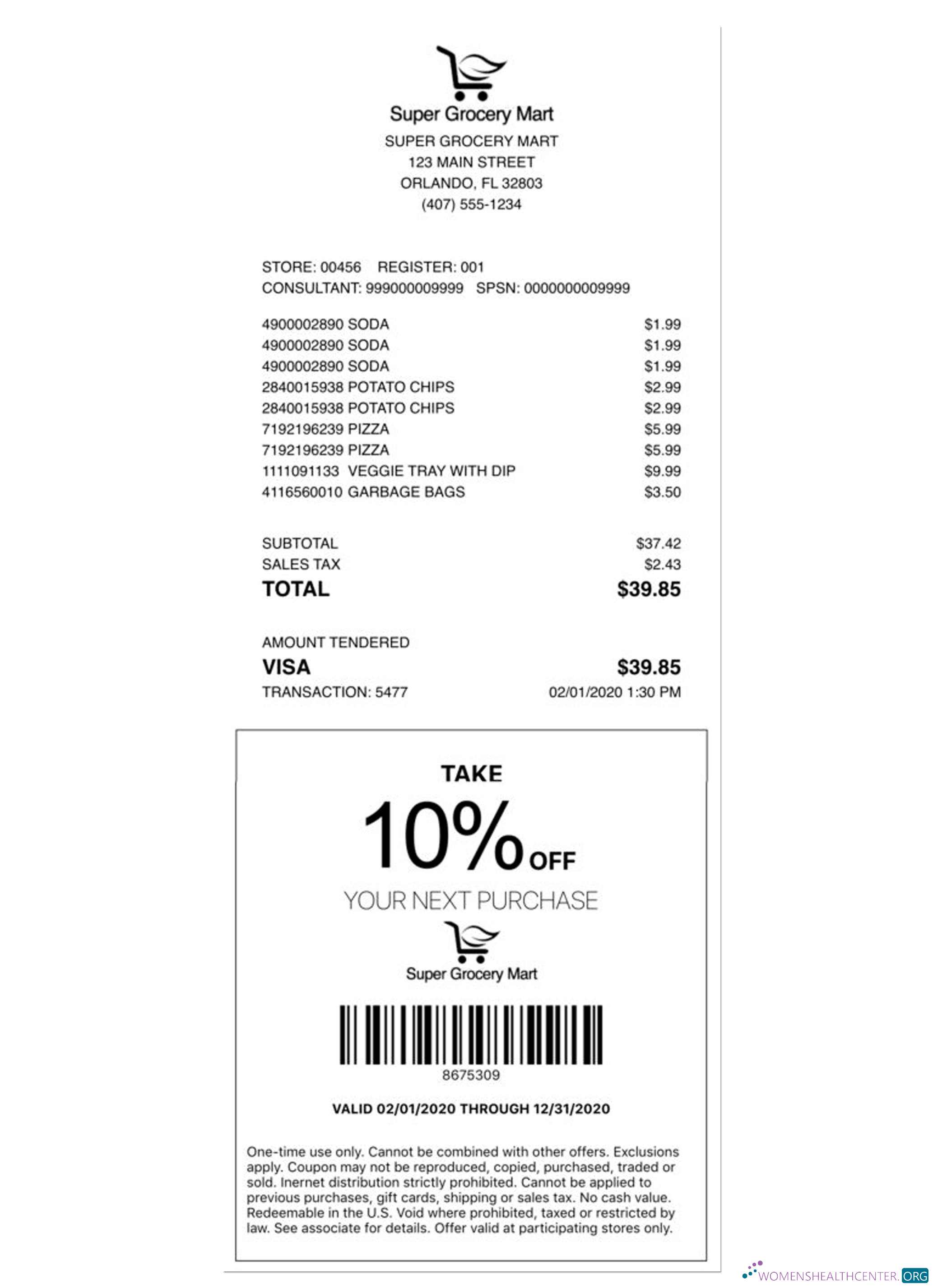 Download SUPER GROCERY MART payment receipt Photoshop template
